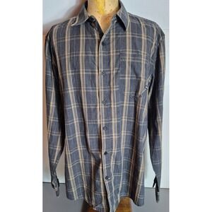 AlpineStars Mens Button-Up Shirt XL Gray Brown Plaid Cotton Poly Blend